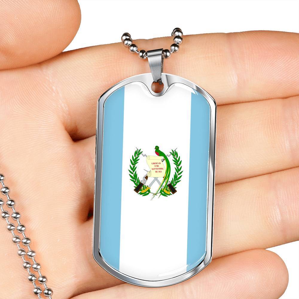 Guatemala Flag Necklace Guatemala Flag Stainless Steel or 18k Gold Dog Tag 24" - Express Your Love Gifts