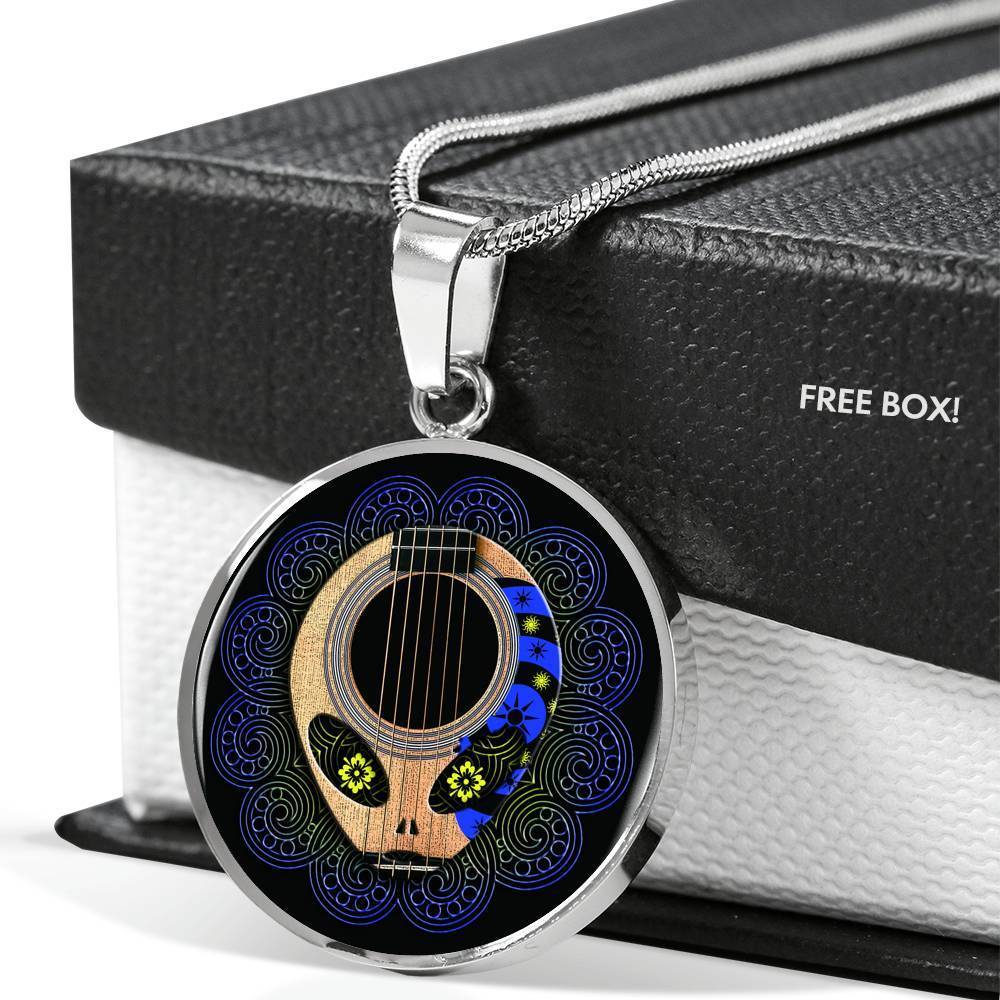 Guitar Alien Circle Necklace Stainless Steel or 18k Gold 18-22" - Express Your Love Gifts