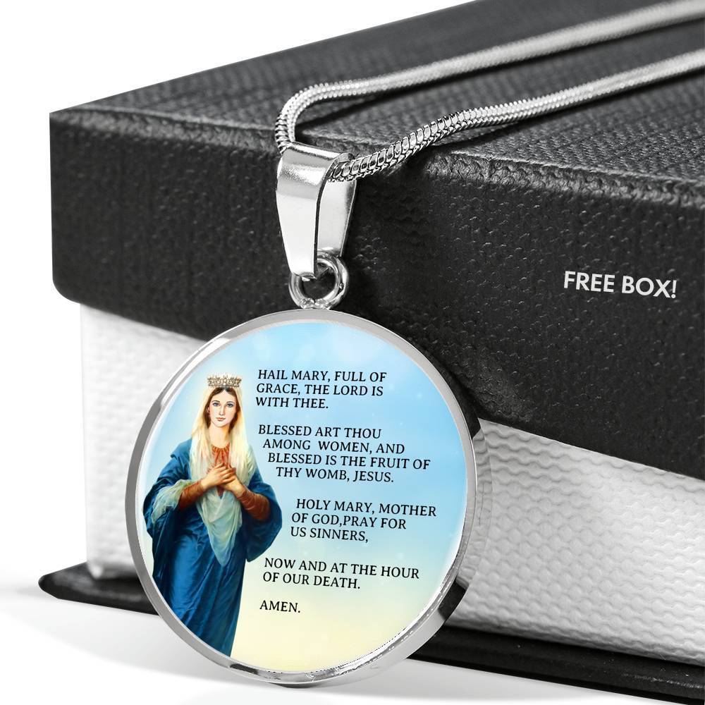 Hail Mary Catholic Prayer Circle Necklace Stainless Steel or 18k Gold 18-22" - Express Your Love Gifts