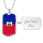 Haiti Flag Necklace Haiti Flag Stainless Steel or 18k Gold Dog Tag 24" - Express Your Love Gifts