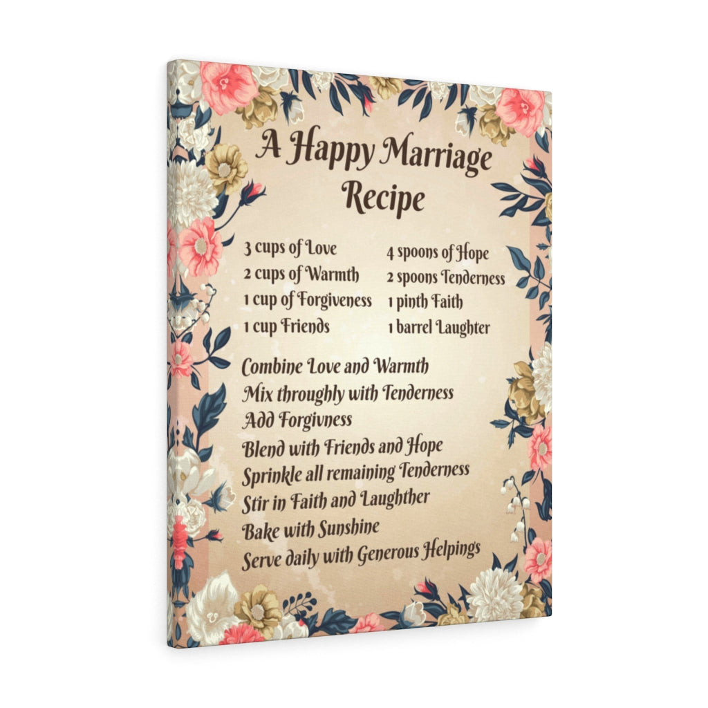 Happy Marriage Recipe Motivation Wall Decor for Home Office Gym Inspiring Success Quote Print Ready to Hang - Express Your Love Gifts