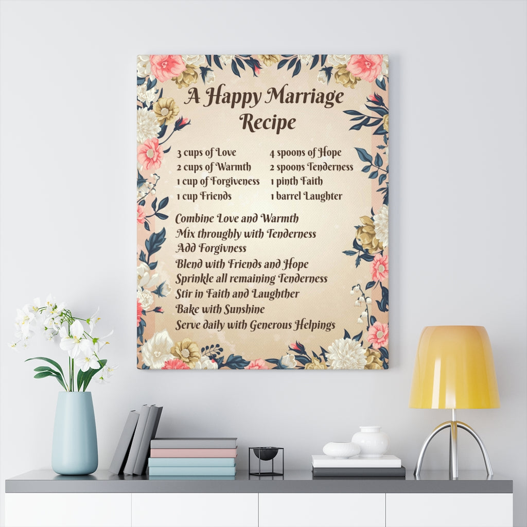 Happy Marriage Recipe Motivation Wall Decor for Home Office Gym Inspiring Success Quote Print Ready to Hang - Express Your Love Gifts