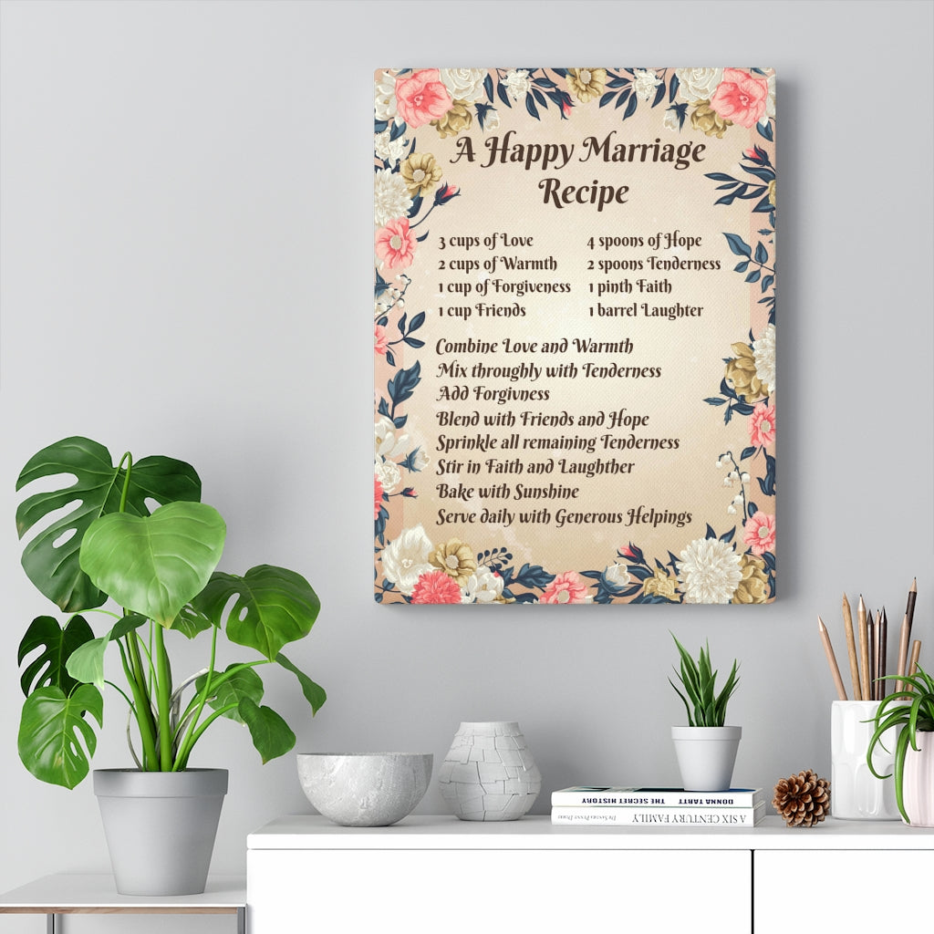 Happy Marriage Recipe Motivation Wall Decor for Home Office Gym Inspiring Success Quote Print Ready to Hang - Express Your Love Gifts