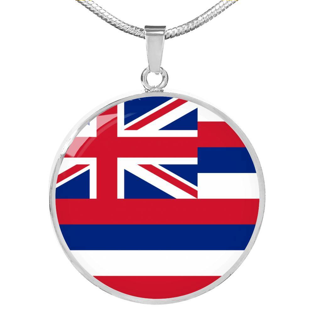 Hawaii State Flag Necklace Stainless Steel or 18k Gold Circle Pendant 18-22" - Express Your Love Gifts