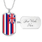 Hawaii State Flag Necklace Stainless Steel or 18k Gold Dog Tag 24" Chain - Express Your Love Gifts