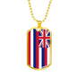 Hawaii State Flag Necklace Stainless Steel or 18k Gold Dog Tag 24" Chain - Express Your Love Gifts