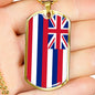 Hawaii State Flag Necklace Stainless Steel or 18k Gold Dog Tag 24" Chain - Express Your Love Gifts