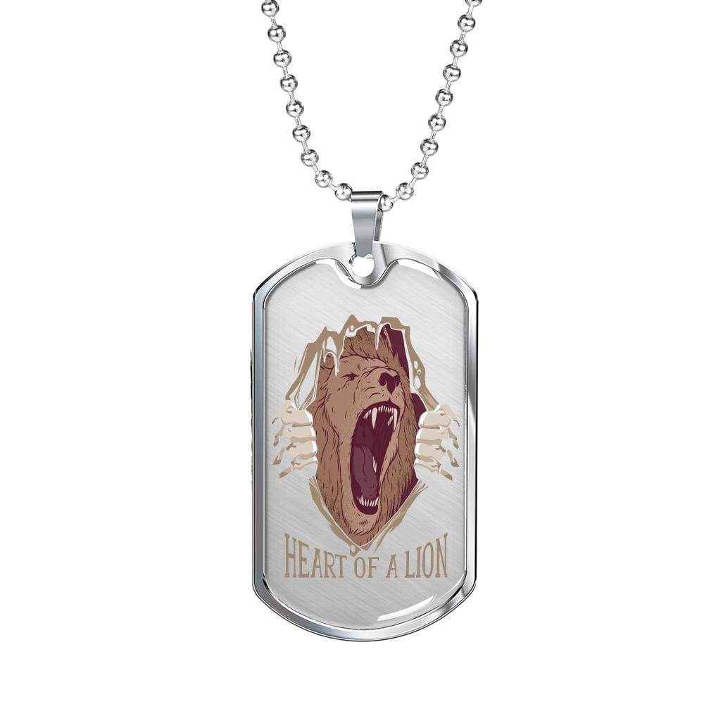 Heart Of A Lion Dog Tag Stainless Steel or 18k Gold 24" Chain - Express Your Love Gifts