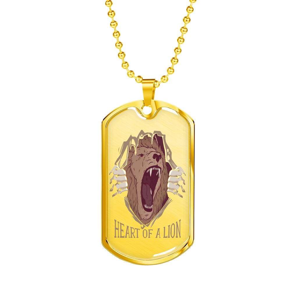 Heart Of A Lion Dog Tag Stainless Steel or 18k Gold 24" Chain - Express Your Love Gifts