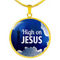 High On Jesus Circle Necklace Stainless Steel or 18k Gold 18-22" - Express Your Love Gifts