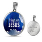 High On Jesus Circle Necklace Stainless Steel or 18k Gold 18-22" - Express Your Love Gifts