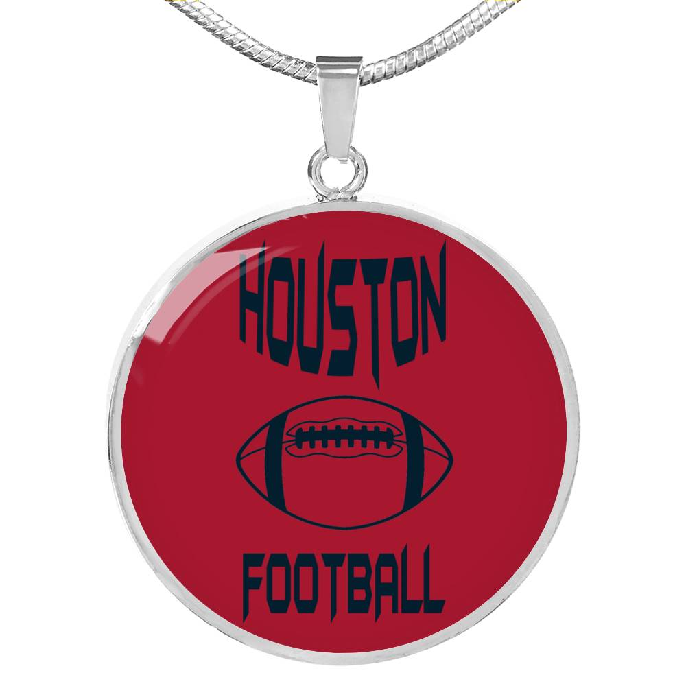 Houston Circle Pendant Football Fan Necklace Stainless Steel or 18k Gold 18-22" - Express Your Love Gifts