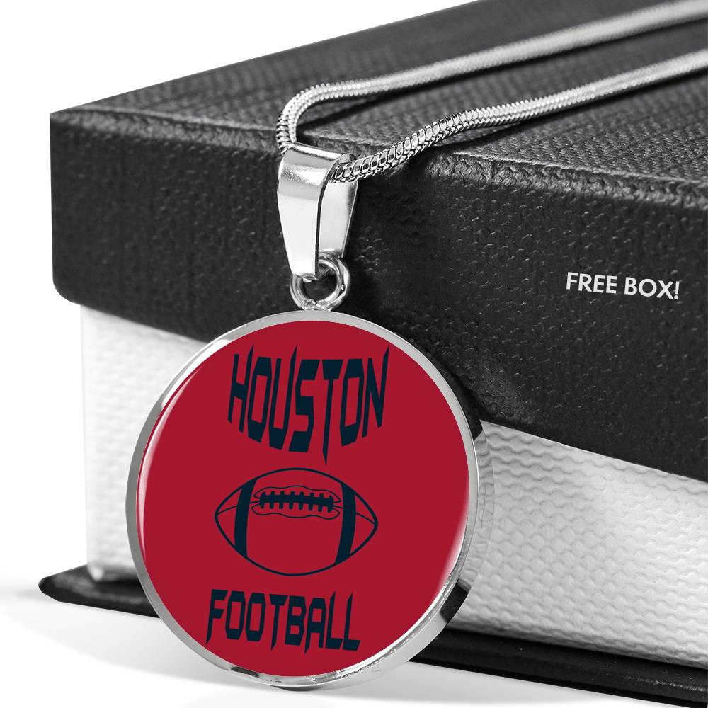 Houston Circle Pendant Football Fan Necklace Stainless Steel or 18k Gold 18-22" - Express Your Love Gifts