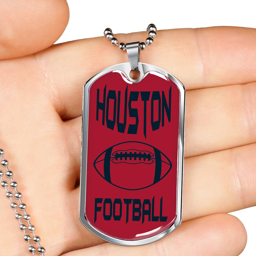 Houston Fan Necklace Dog Tag Stainless Steel or 18k Gold 24" Chain - Express Your Love Gifts