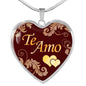 I Love You Spanish Gift Te Amo Heart Pendant Stainless Steel or 18k Gold Heart Pendant Necklace 18-22"-Express Your Love Gifts