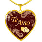 I Love You Spanish Gift Te Amo Heart Pendant Stainless Steel or 18k Gold Heart Pendant Necklace 18-22"-Express Your Love Gifts