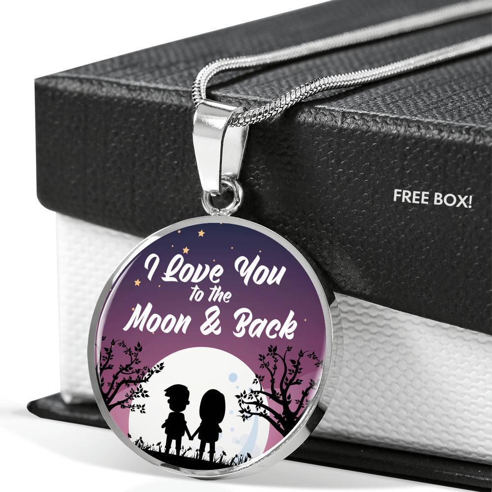 I Love You To The Moon & Back Circle Necklace Stainless Steel or 18k Gold 18-22"-Express Your Love Gifts