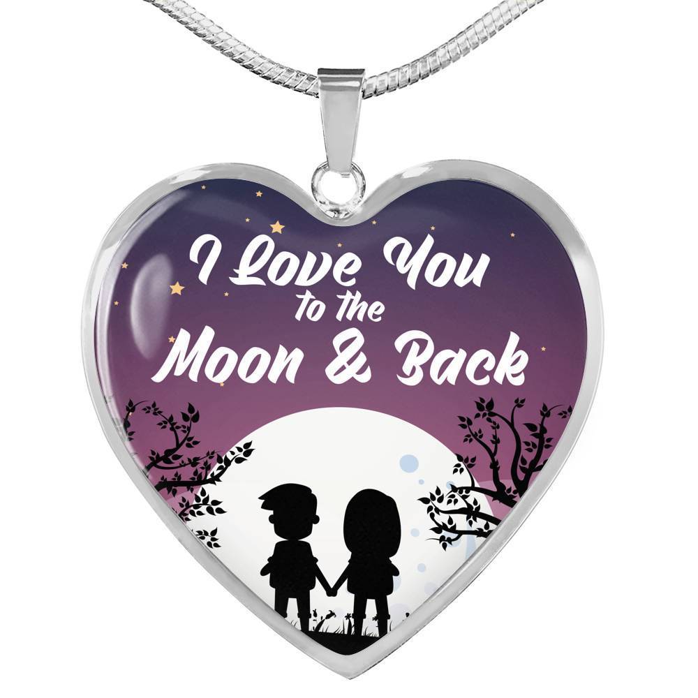 I Love You To The Moon & Back Love Stainless Steel or 18k Gold Heart Pendant Necklace 18-22"-Express Your Love Gifts