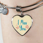 I Miss You Stainless Steel or 18k Gold Heart Bangle Bracelet - Express Your Love Gifts