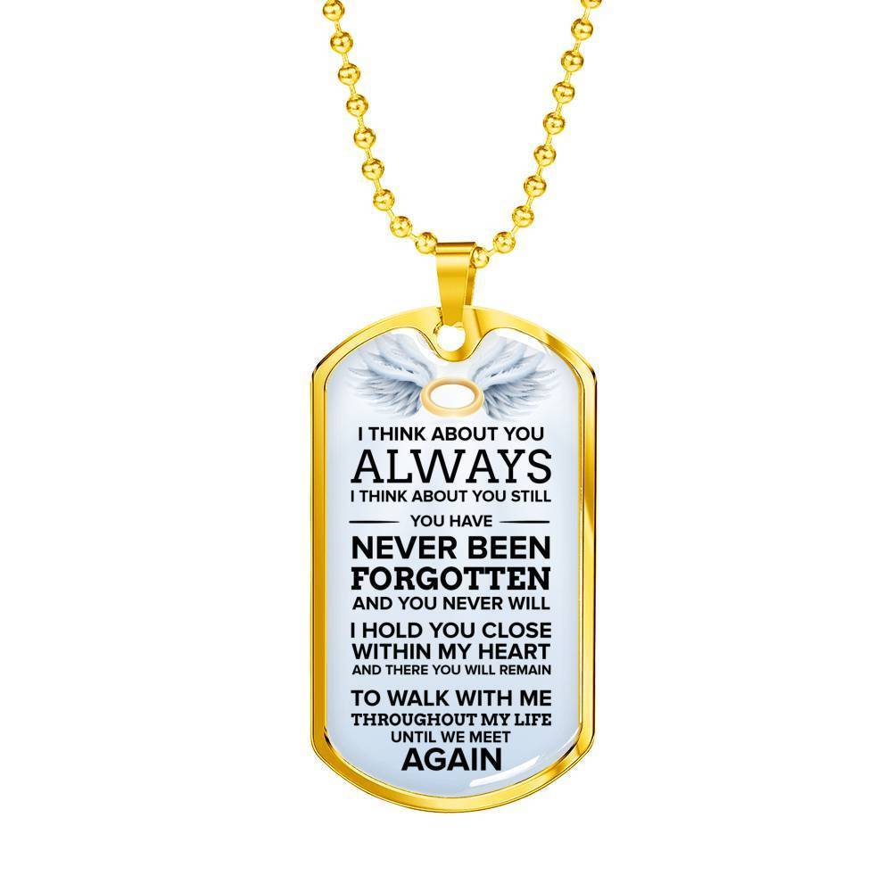 I Think About You Always Necklace Stainless Steel or 18k Gold Dog Tag 24" Chain-Express Your Love Gifts