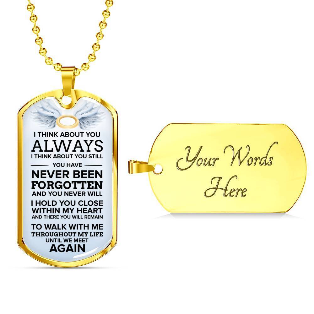 I Think About You Always Necklace Stainless Steel or 18k Gold Dog Tag 24" Chain-Express Your Love Gifts