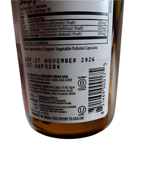 Organic India Triphala Herbal Supplement for Digestion & Colon Cleanse, 90 Vegetarian Capsules, Exp. 11/27/2026-Express Your Love Gifts