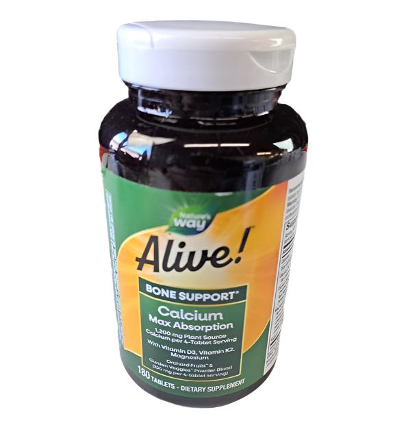 Alive! Calcium Bone Support, Plant-Based Calcium with D3, K2 & Magnesium, 120 Tablets-Express Your Love Gifts