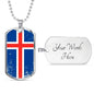Iceland Flag Necklace Iceland Flag Stainless Steel or 18k Gold Dog Tag 24"-Express Your Love Gifts