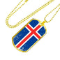 Iceland Flag Necklace Iceland Flag Stainless Steel or 18k Gold Dog Tag 24"-Express Your Love Gifts