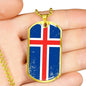 Iceland Flag Necklace Iceland Flag Stainless Steel or 18k Gold Dog Tag 24"-Express Your Love Gifts