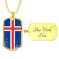 Iceland Flag Necklace Iceland Flag Stainless Steel or 18k Gold Dog Tag 24"-Express Your Love Gifts