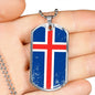 Iceland Flag Necklace Iceland Flag Stainless Steel or 18k Gold Dog Tag 24"-Express Your Love Gifts