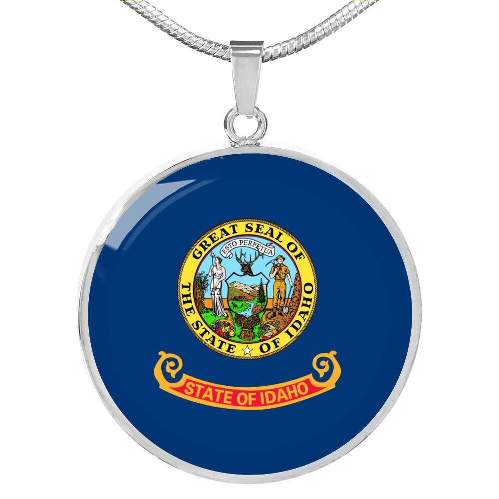 Idaho State Flag Necklace Stainless Steel or 18k Gold Circle Pendant 18-22" - Express Your Love Gifts