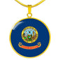 Idaho State Flag Necklace Stainless Steel or 18k Gold Circle Pendant 18-22" - Express Your Love Gifts