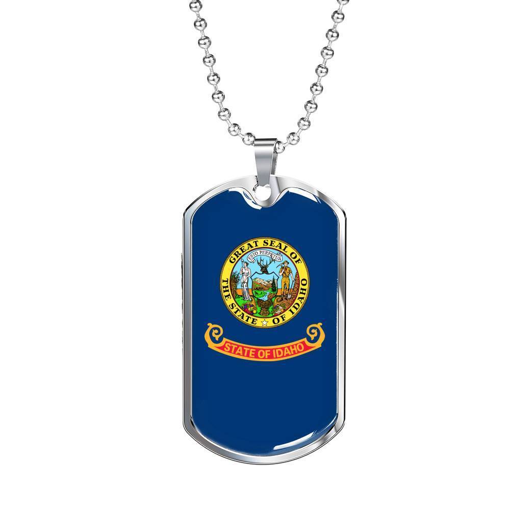 Idaho State Flag Necklace Stainless Steel or 18k Gold Dog Tag 24" Chain - Express Your Love Gifts