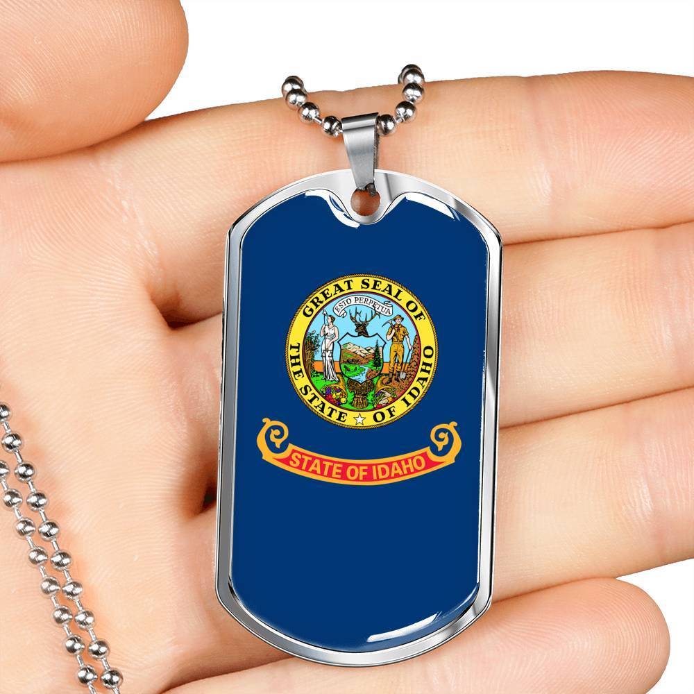 Idaho State Flag Necklace Stainless Steel or 18k Gold Dog Tag 24" Chain - Express Your Love Gifts