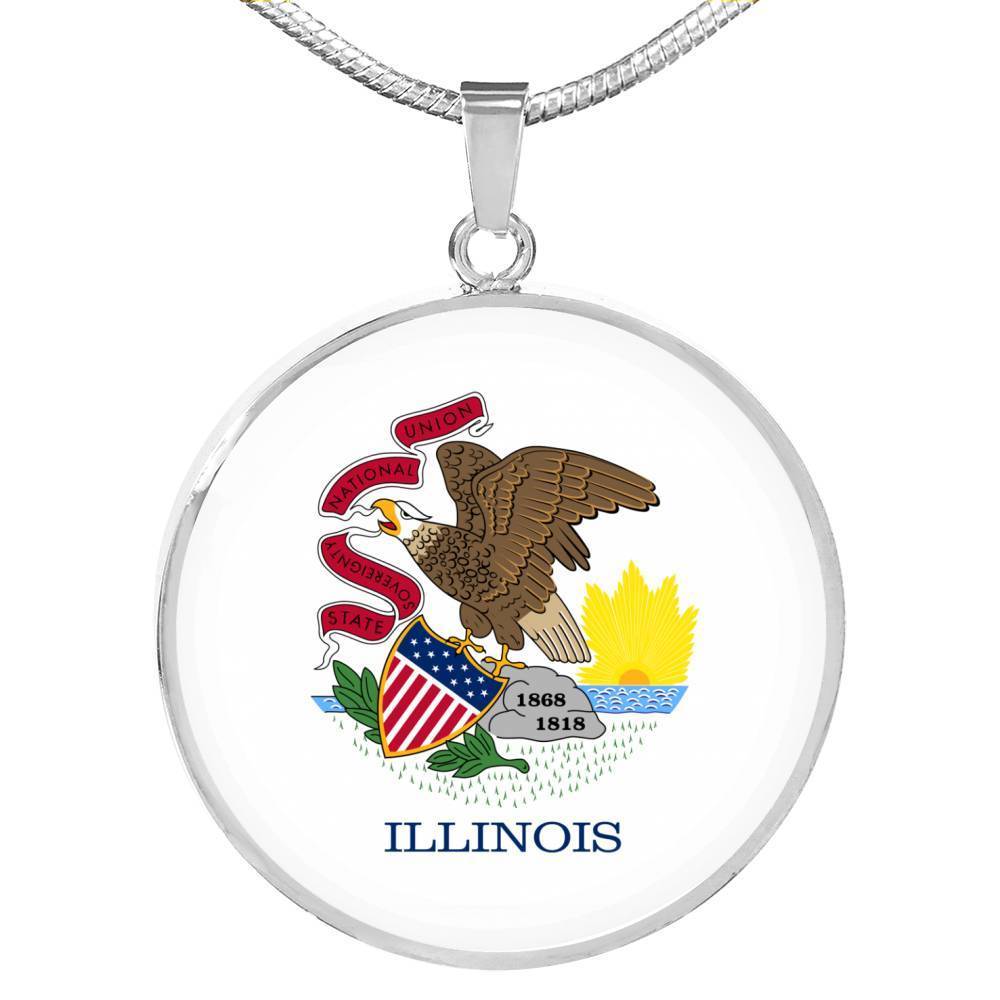 Illinois State Flag Necklace Stainless Steel or 18k Gold Circle Pendant 18-22" - Express Your Love Gifts
