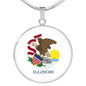 Illinois State Flag Necklace Stainless Steel or 18k Gold Circle Pendant 18-22" - Express Your Love Gifts