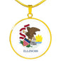 Illinois State Flag Necklace Stainless Steel or 18k Gold Circle Pendant 18-22" - Express Your Love Gifts