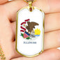 Illinois State Flag Necklace Stainless Steel or 18k Gold Dog Tag 24" Chain - Express Your Love Gifts