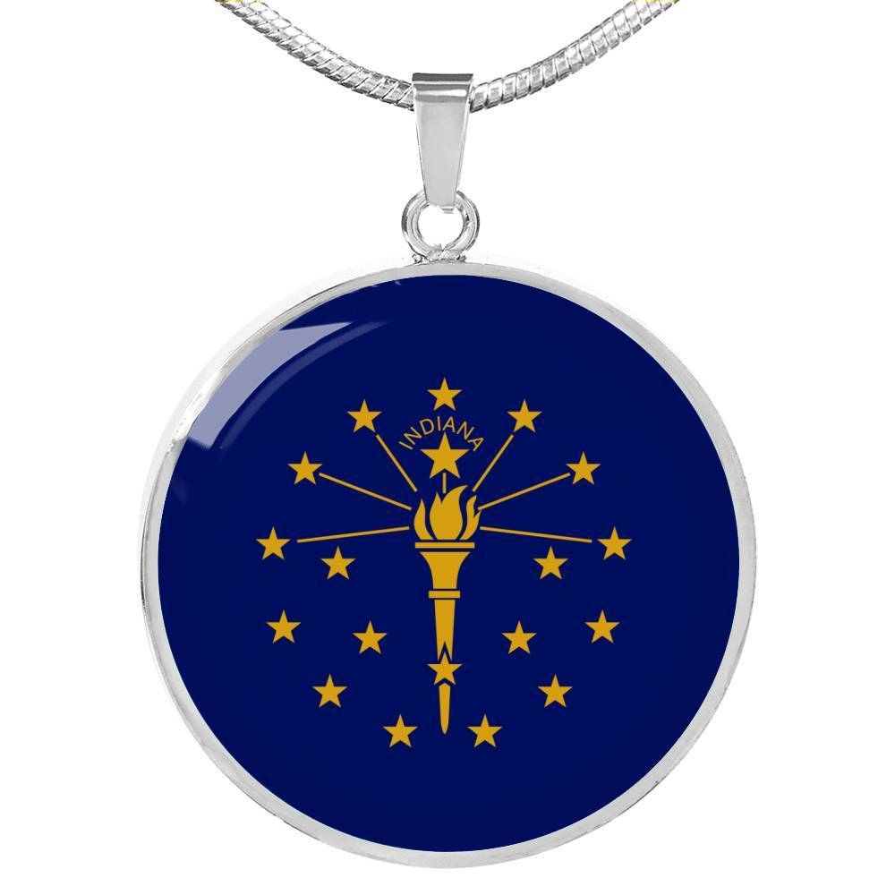 Indiana State Flag Necklace Stainless Steel or 18k Gold Circle Pendant 18-22" - Express Your Love Gifts