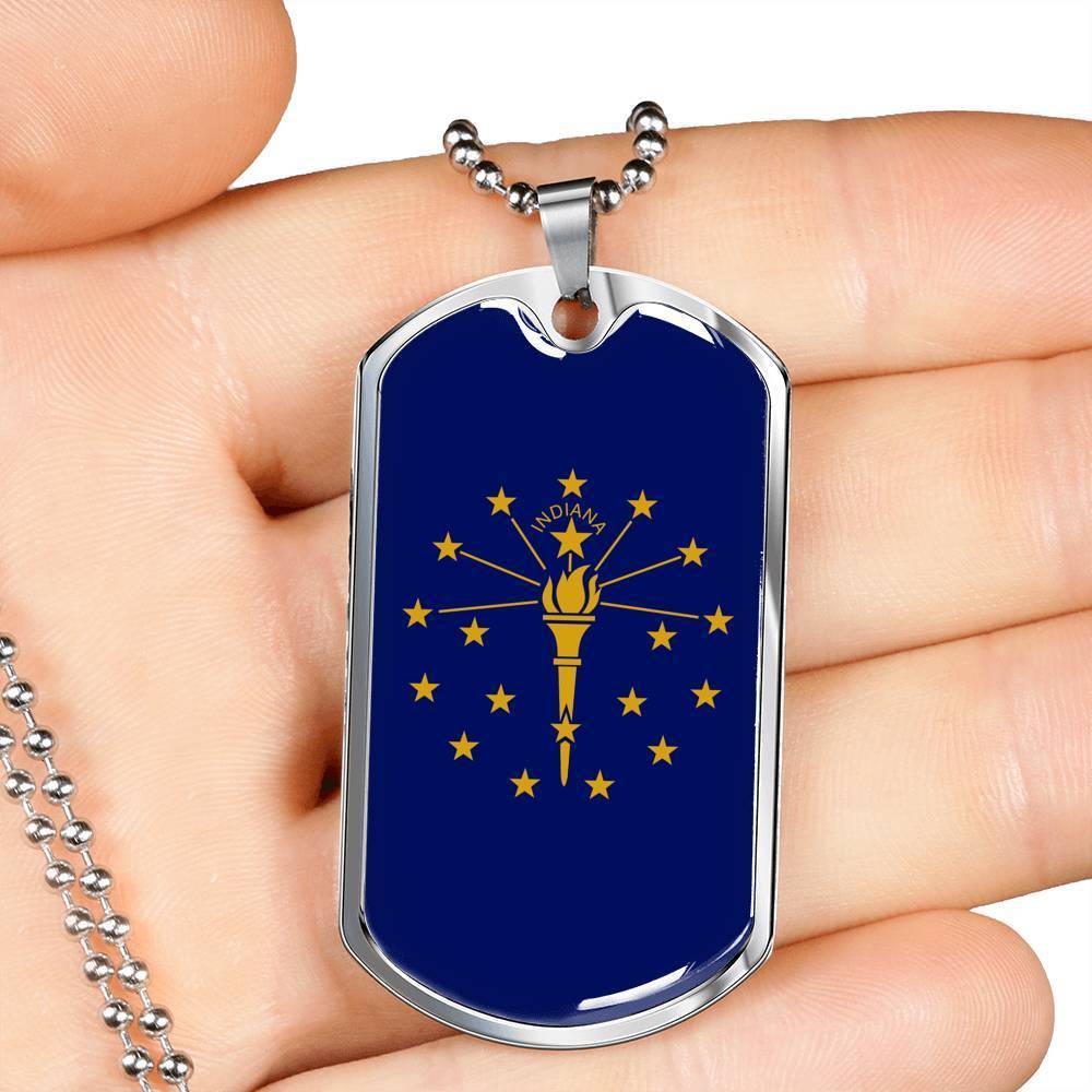 Indiana State Flag Necklace Stainless Steel or 18k Gold Dog Tag 24" Chain - Express Your Love Gifts