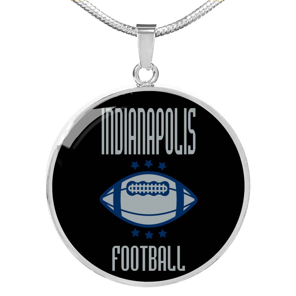 Indianapolis Circle Pendant Football Fan Necklace Stainless Steel or 18k Gold 18-22" - Express Your Love Gifts