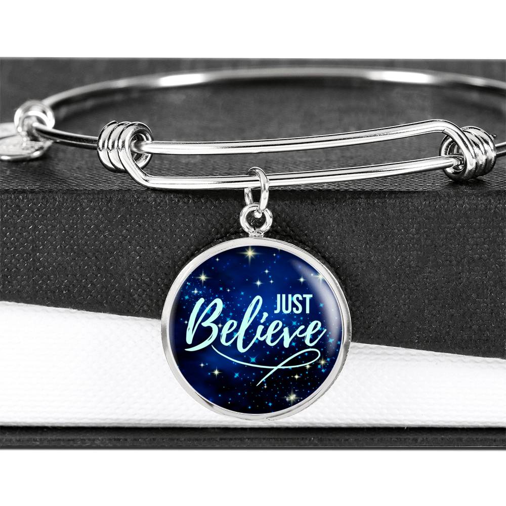 Inspirational Message Just Believe Circle Bangle Bracelet Stainless Steel or 18k Gold" - Express Your Love Gifts