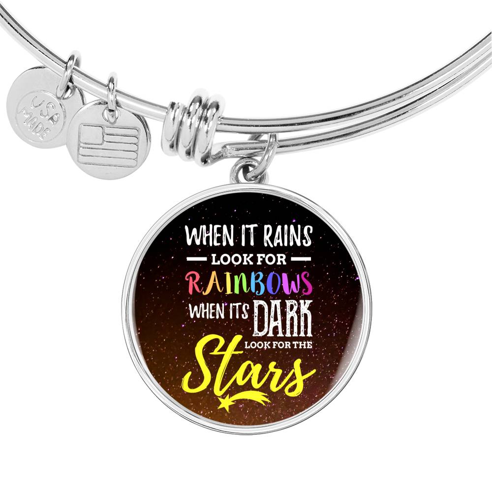 Inspirational Message When It Rains Circle Bangle Bracelet Stainless Steel or 18k Gold" - Express Your Love Gifts