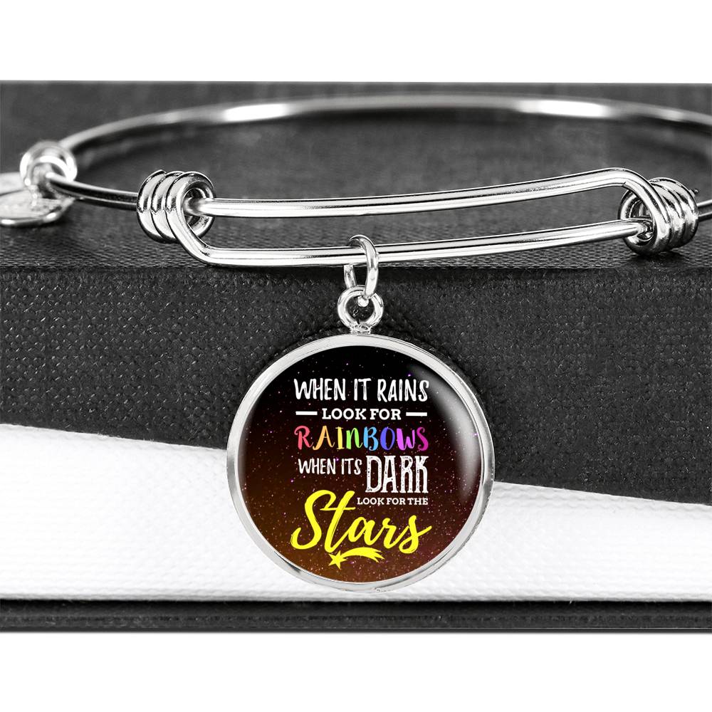 Inspirational Message When It Rains Circle Bangle Bracelet Stainless Steel or 18k Gold" - Express Your Love Gifts