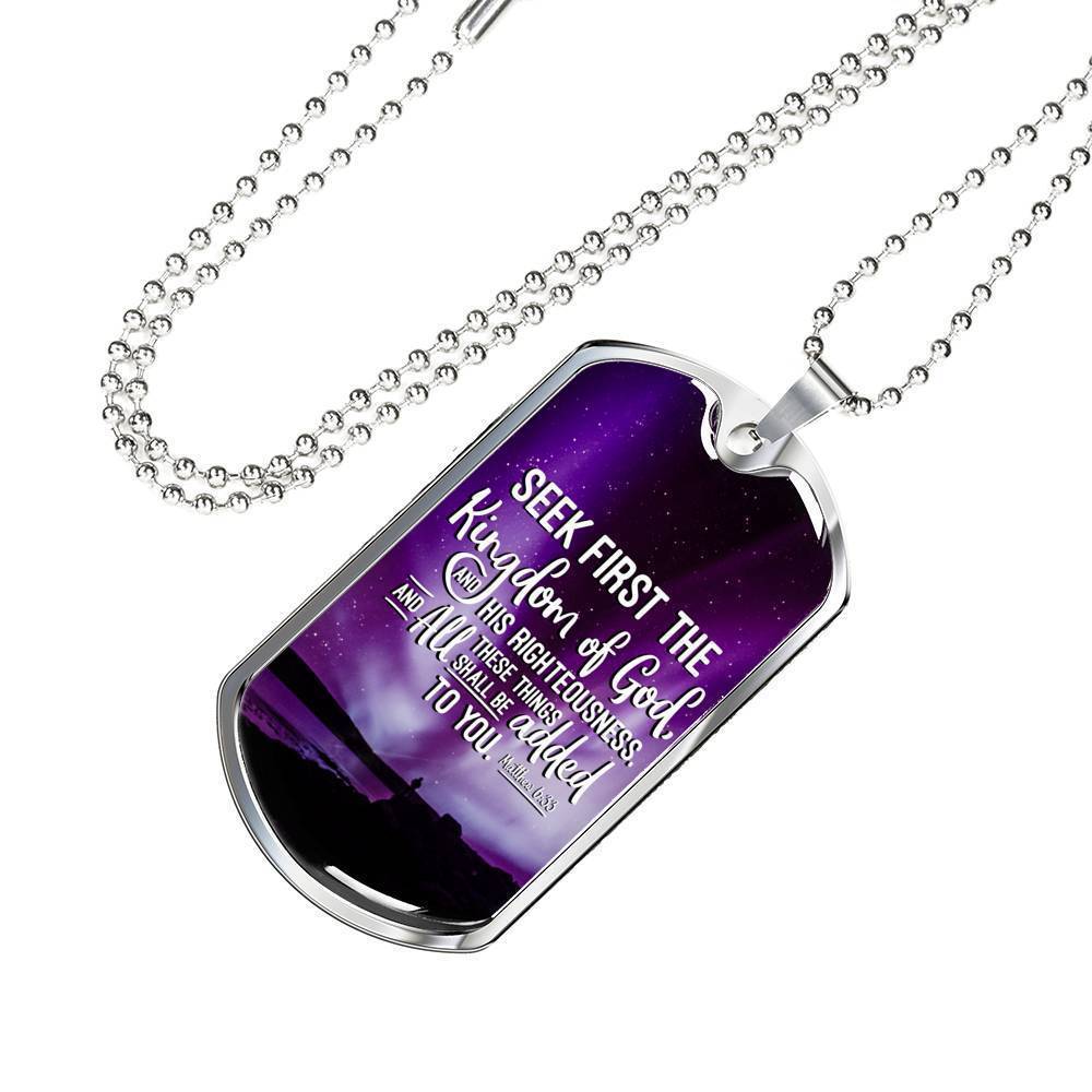 Inspirational Religious Gift Seek God First Always Stainless Steel or 18k Gold Dog Tag 24" Chain-Express Your Love Gifts