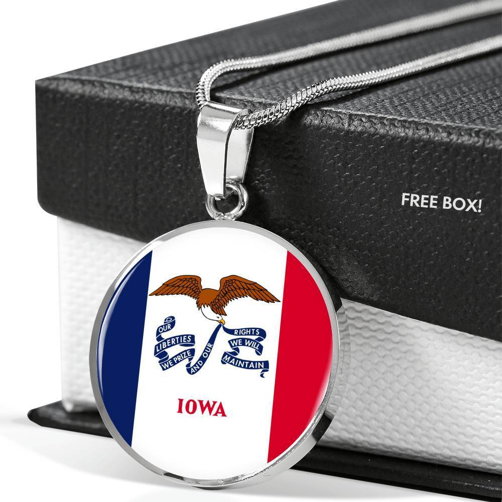 Iowa State Flag Circle Pendant Stainless Steel or 18k Gold Circle Pendant 18-22" - Express Your Love Gifts