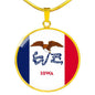Iowa State Flag Circle Pendant Stainless Steel or 18k Gold Circle Pendant 18-22" - Express Your Love Gifts