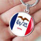 Iowa State Flag Circle Pendant Stainless Steel or 18k Gold Circle Pendant 18-22" - Express Your Love Gifts